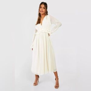 V Neck Flowy Ruffle Midi Dress